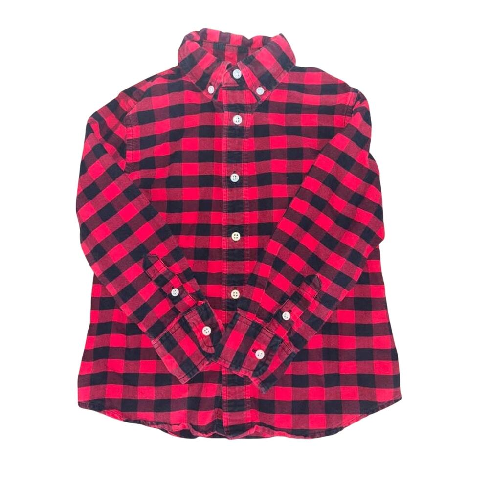 Crewcuts Boys 4-5 Red Black Buffalo Plaid Flannel Button Down Long Sleeve